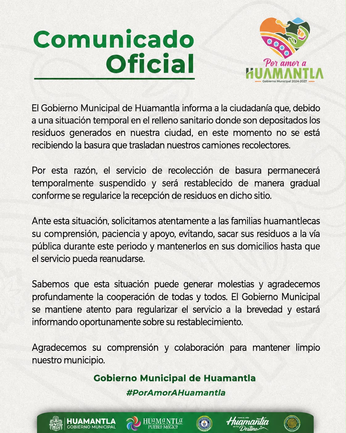 Problemas en relleno sanitario obligan a suspender temporalmente recolección de basura en Huamantla